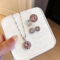 Silver Round Crystal Necklace Ring Stud Sets 5 Colors view 7