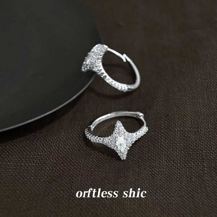 Silver Tone Clear Stone Starburst Huggie Hoop Earrings