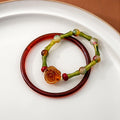 Rose Bamboo Bead Bracelet and Red Bangle Two Piece Set view 4