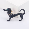 Matte Dachshund Dog Brooch Black Gold Green Crystal Eye view 2