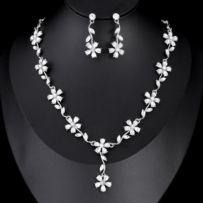 Black Silver Tone Flower Crystal Metal Necklace Statement Jewelry