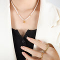 Gold Cross Pendant Beaded Necklace Faux Pearl or Black Glass view 3