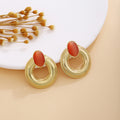 Three Color Round Stone Look Gold Tone Dangle Stud Earrings view 2