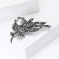 Gunmetal Black Rhinestone Leaf Spray Pearl Brooch Pin view 3