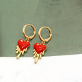 Gold Tone Red Heart Drip Charm Huggie Drop Earrings view 5