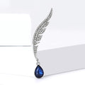 Silver Rhinestone Feather Brooch Blue Teardrop Pendant view 2