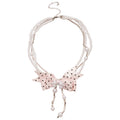 Pink Polka Dot Bow Layered Pearl Statement Necklace view 5