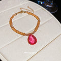 Amber Bead Strand Magenta Teardrop Pendant Necklace Bracelet view 2