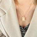 Abstract Half Face Rectangle Pendant Necklace Three Tones view 8