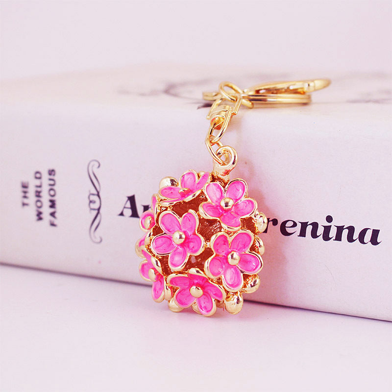 Double Sided Rhinestone Daisy Flower Keychain Metal Bag Charm for Women