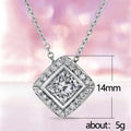 Silver Rhombus Princess CZ Halo Pendant Necklace Chain view 2