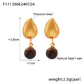 Teardrop Stud Earrings with Tiger Eye Bead Drops Gold Steel view 6