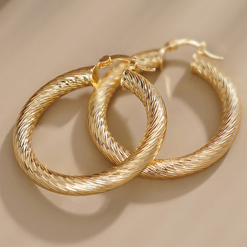 Textured Round Hoop Earrings in Gold-Tone Metal Jewelry