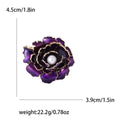 Layered Peony Brooch In Metal With Colored Enamel Petals With A Central Faux Pearl view 9