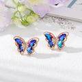 Rose Gold Butterfly Crystal Stud Earrings Five Color Styles view 3