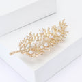 Crystal Fern Leaf Brooch in Gold and Silver Tone Decorative Lapel Accessory view 3