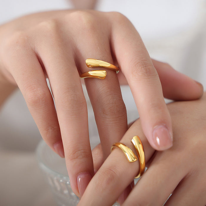 Solid Open Asymmetric Overlap Wrap Band Ring Metal