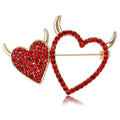 Double Devil Heart Crystal Brooch in Three Bright Colors view 1