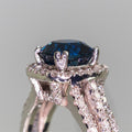 Deep Blue Cushion Solitaire Triple-Row Halo Ring In Silver Tone view 3