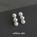 Silver Curved Double Pearl Metal Ball Stud Earrings view 2