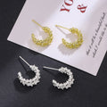 Silver Crushed Texture C Shape Open Hoop Stud Earrings view 1