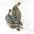 Antique Silver Leaf Brooch with Turquoise Enamel and Pearl Drop view 3