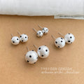 White Cotton Pearl Ball Stud Earrings Black Polka Dots view 1