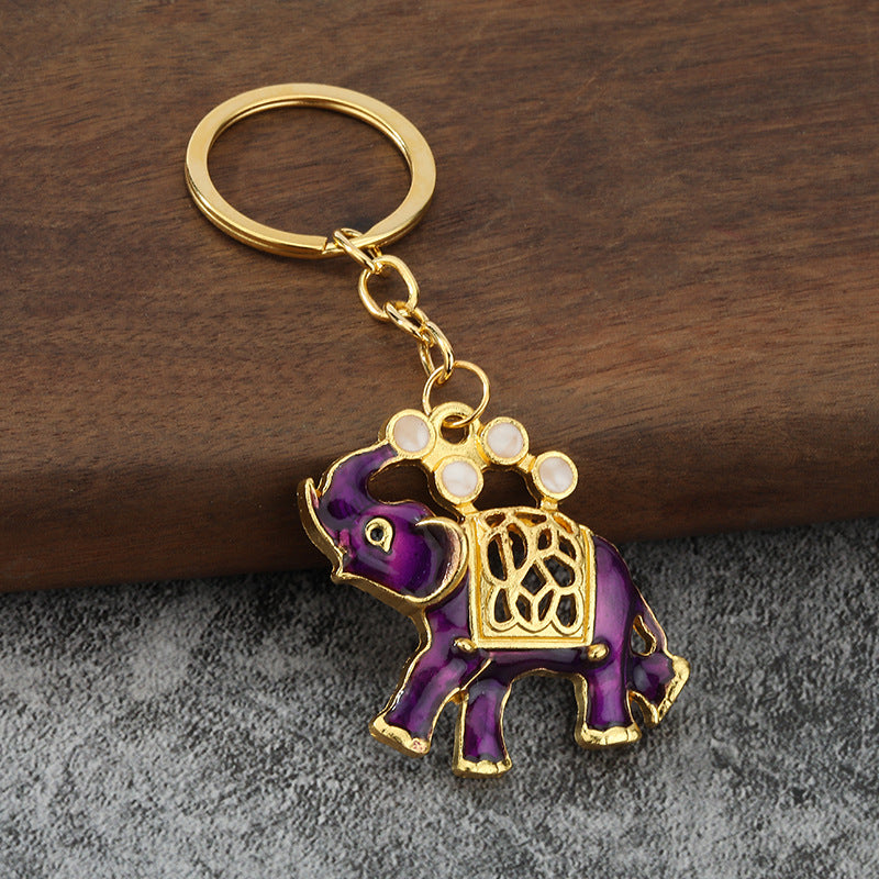 Rhinestone Elephant Enamel Keychain 3D Car Key Ring Pendant