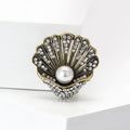Pearl Shell Rhinestone Brooch Silver Gold Scallop Pin view 2