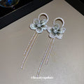 Crystal Flower and Chain Tassel Drop Earrings for Women view 4