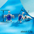 Silver Tone Blue Opal Shell Turtle Stud Earrings Pair view 4