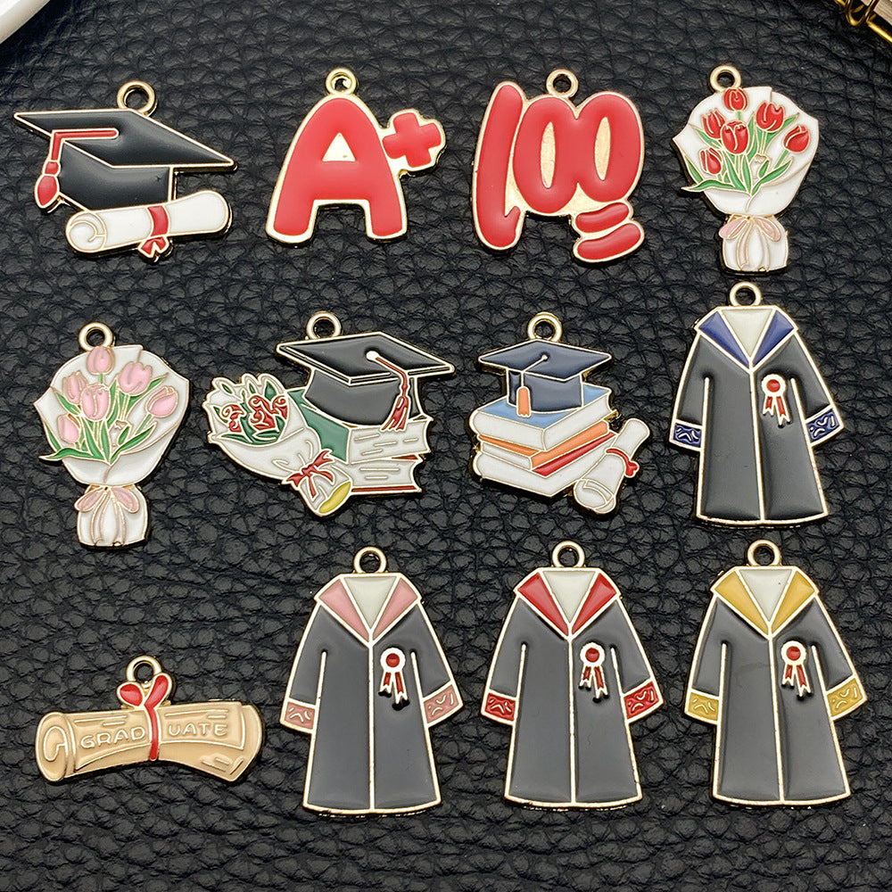 Enamel Zinc Alloy Graduation Cap Exam Theme Charm Pendant for Necklaces and Keychains
