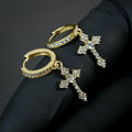 Cross Pendant Hinged Hoop Earrings In Three Metal Tones view 2