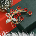 Red Crystal Blossom Branch Brooch with Curled Gold Tone Stems view 4