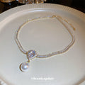 Gold Baguette Crystal Pearl Drop Choker Necklace Single Style view 4