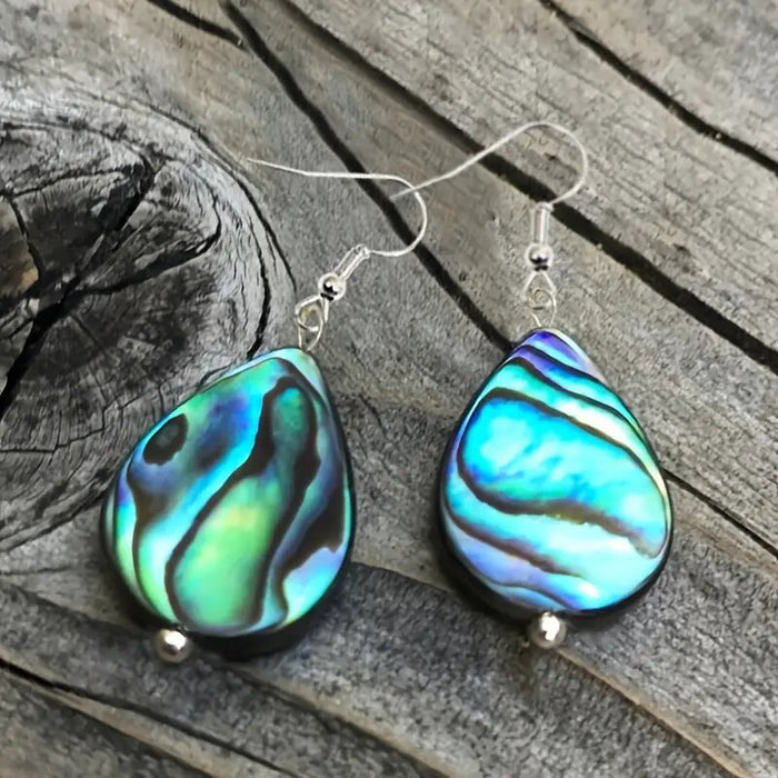 Silver Teardrop Abalone Shell Iridescent Drop Earrings
