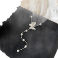 Silver Tone Butterfly Y Necklace with Pearl Accents view 5