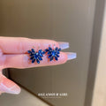 Blue Crystal Floral Cluster Stud Earrings Statement Jewelry view 2