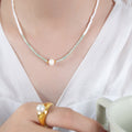 Mint Green Tube Bead Pearl Center White Bead Necklace view 4