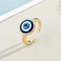 Round Enamel Evil Eye Adjustable Rings in Gold and Silver Tone view 2
