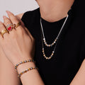 Two-Tone Flower And Round Bead Necklace Bracelet Set view 2