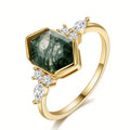 Gold Tone Hexagonal Moss Agate Marquise Accent Finger Ring Sizes 6-10 view 5