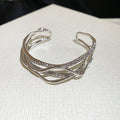Multi-Layer Cross Wave Open Cuff Bracelet Gold Silver view 7