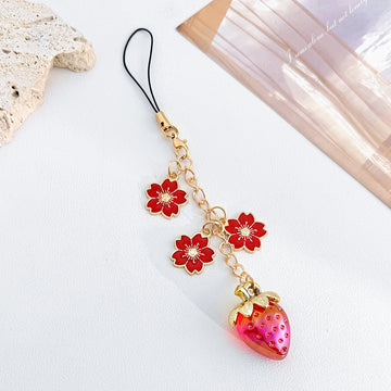 Strawberry And Cherry Blossom Enamel Charm Phone Strap