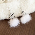 Snowflake Faux Fur Pom Pom Drop Earrings in White and Black view 6