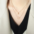 Gold Steel Rose Double Layer Smiley Sun Pendant Necklace view 8