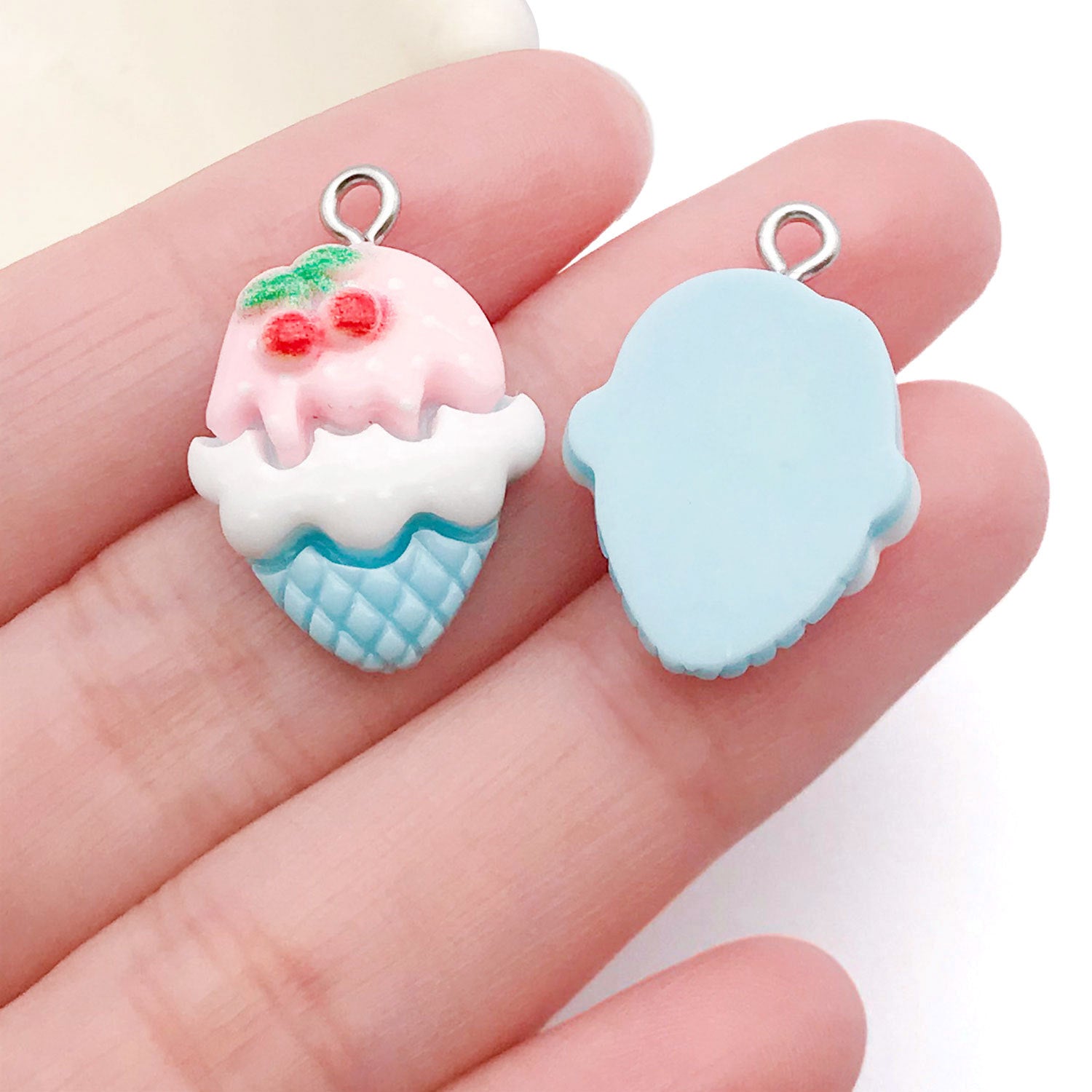 Simulation Resin Cream Cherry Ice Cream Cone Charm Pendant for DIY Bracelets Necklaces Keychains