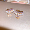 Gold Star Drop Studs Purple Crystal Pearl Ear Clips view 7