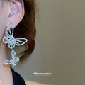Silver Butterfly Mismatched Earrings With Crystal Accents view 4