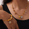 Gold Clover Charm Bracelet Necklace Heart Star Beads view 2